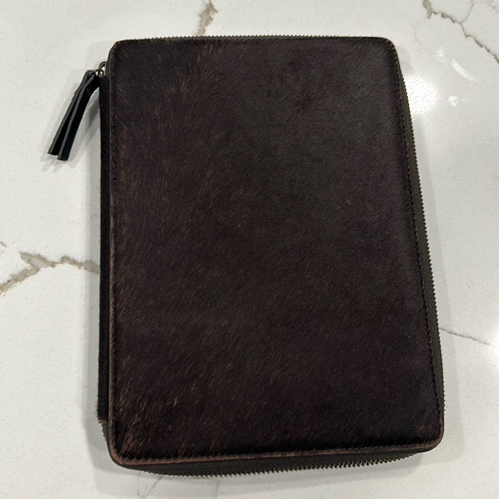 Hair on animal hide tablet holder